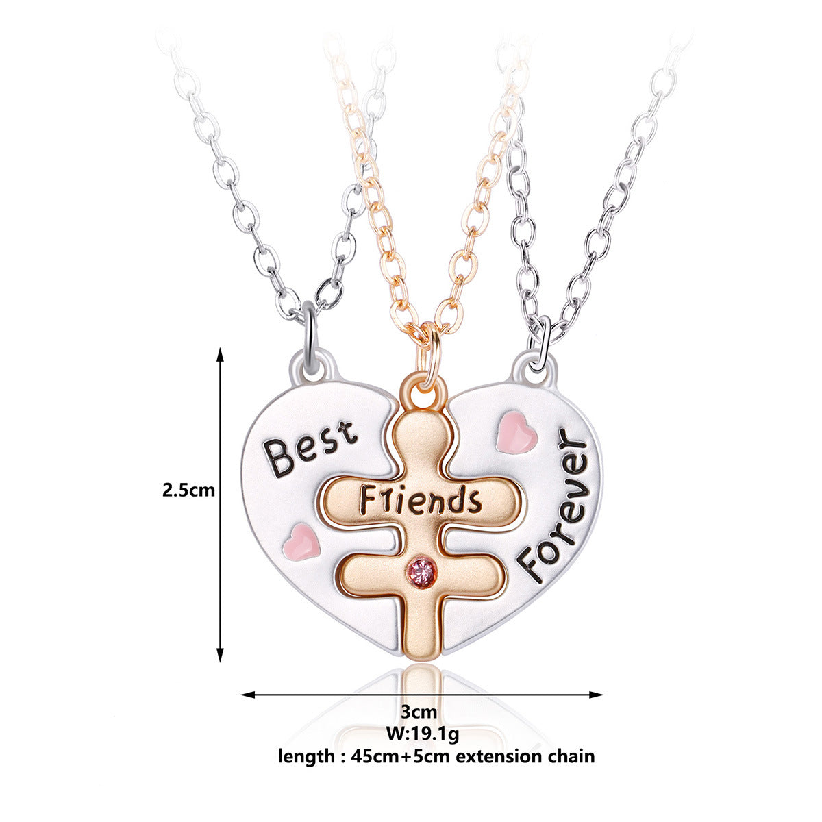 Triple Heart Puzzle Pendant Necklace