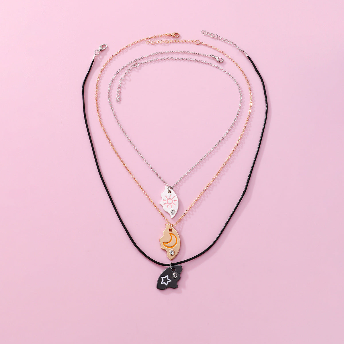 Moon Star Sun Trio Pendant Necklace