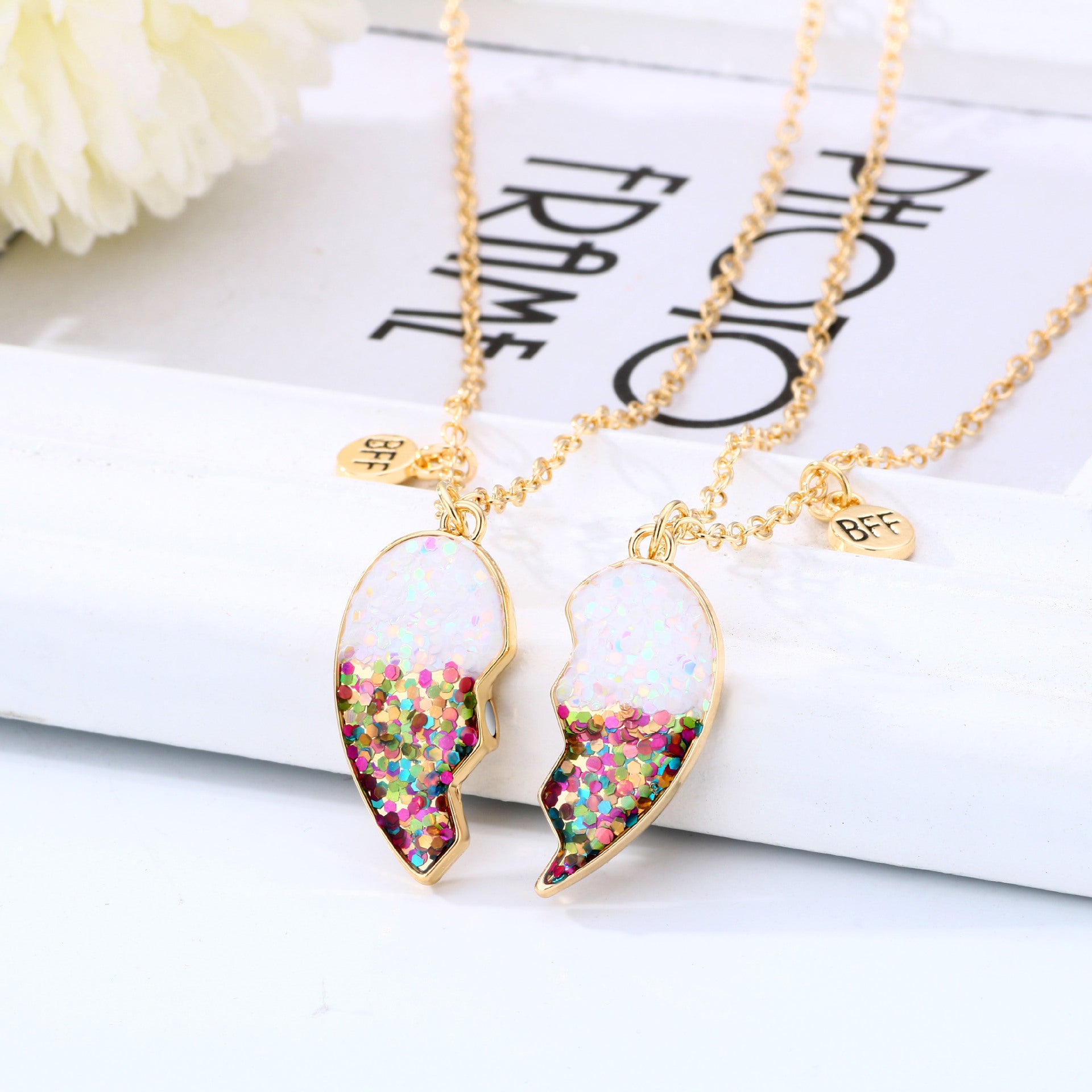 Color Sequin Magnetic Heart Necklace