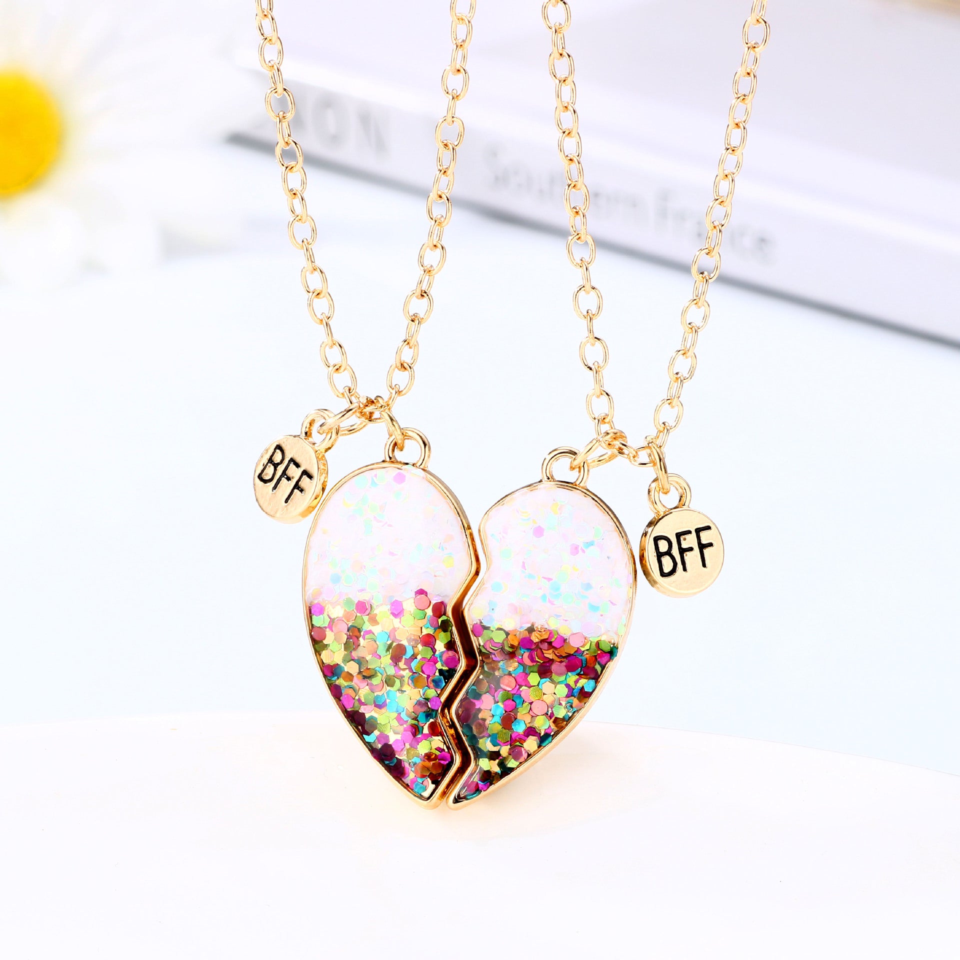 Color Sequin Magnetic Heart Necklace