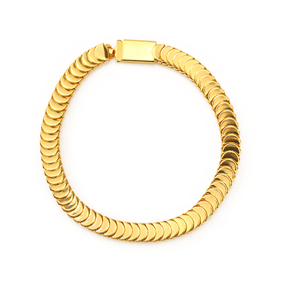 This bold chunky snake chain bracelet from ChicBlingBabe features a high-shine gold-tone finish, making it a striking statement piece for both casual and dressy occasions. Its thick, interwoven links create a luxurious and eye-catching look, perfect for layering or wearing solo.