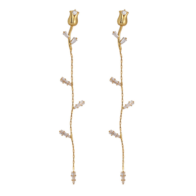 This image showcases the ChicBlingBabe elegant rose flower tassel drop earrings with zircon accents, ideal for formal occasions and evening events, offering a touch of vintage luxury and sophistication.