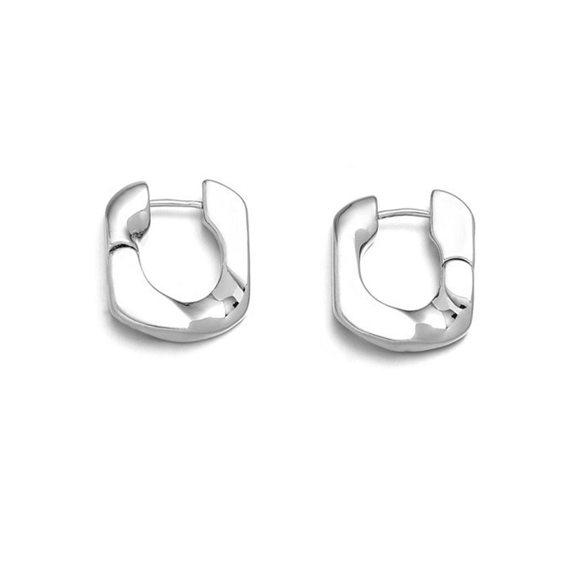 This image displays the ChicBlingBabe minimalist glossy square hoop earrings in shiny gold, designed for everyday wear with a sleek modern look that complements both workwear and casual outfits.