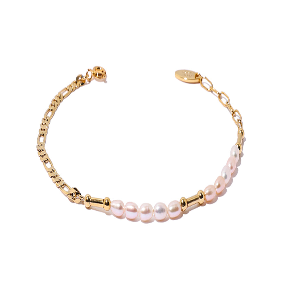 This image showcases a sophisticated natural pearl chain bracelet from ChicBlingBabe, featuring a luxurious 18K gold-plated finish. Perfect for adding an elegant touch to any outfit, this timeless piece of jewelry is ideal for special occasions, parties, or daily wear.