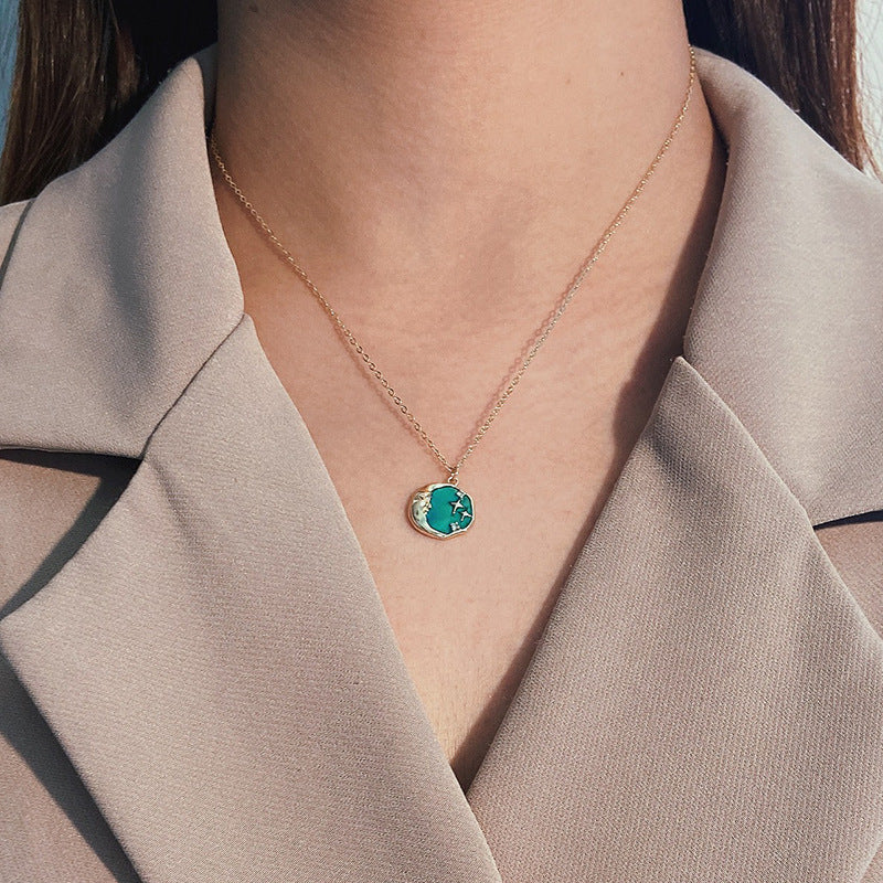 Luxe Star Moon Aqua Necklace