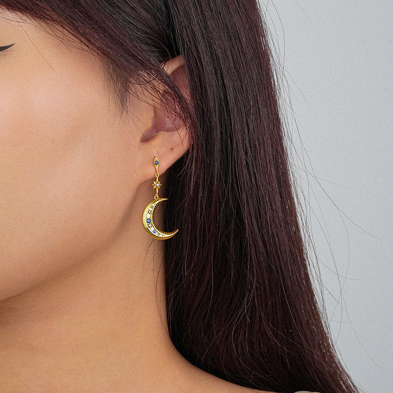 Star Moon Zirconia Earrings