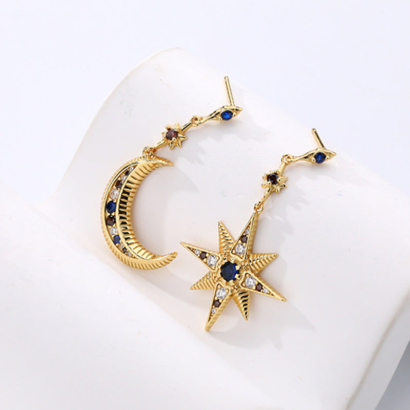 Star Moon Zirconia Earrings