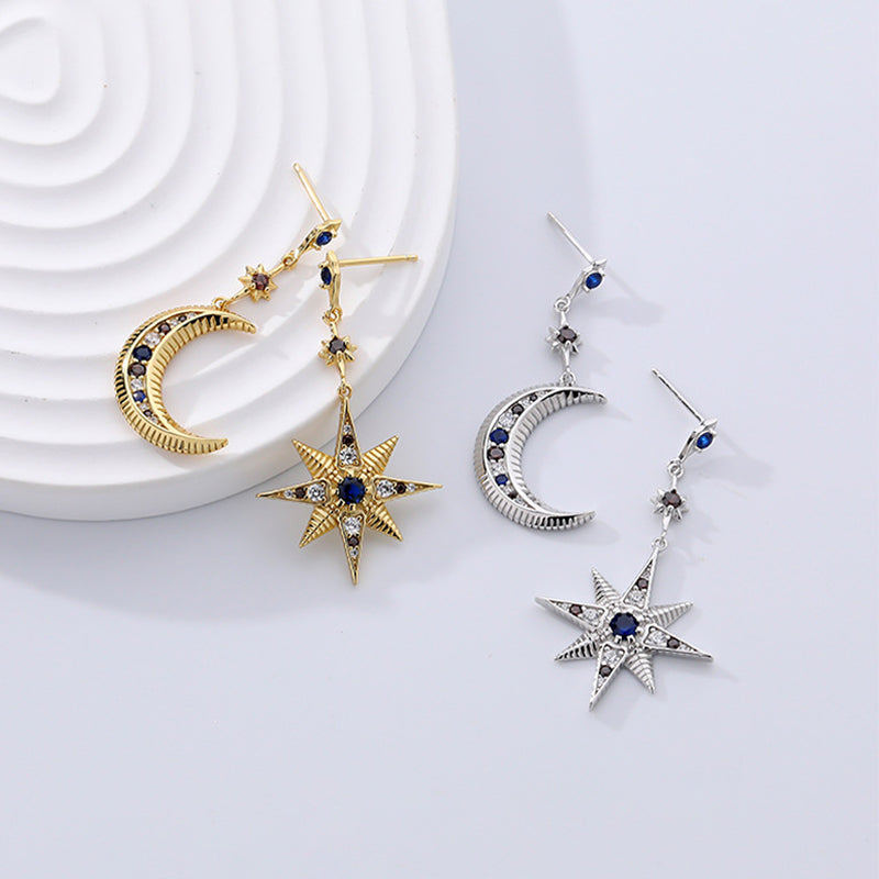 Star Moon Zirconia Earrings