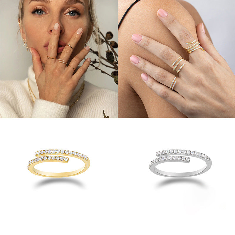 Double Row Zirconia Cuff Ring