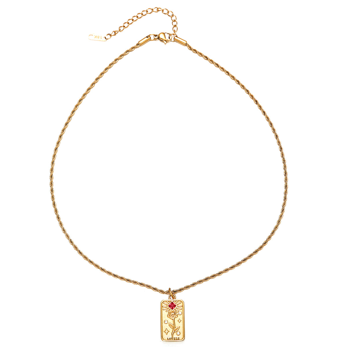 A gold-tone rectangular pendant necklace featuring an embossed floral pattern and sparkling zircon stones, perfect for elegant occasions and vintage-inspired looks. This intricately designed jewelry piece adds a sophisticated touch to any outfit, making it ideal for parties, formal events, or everyday wear.