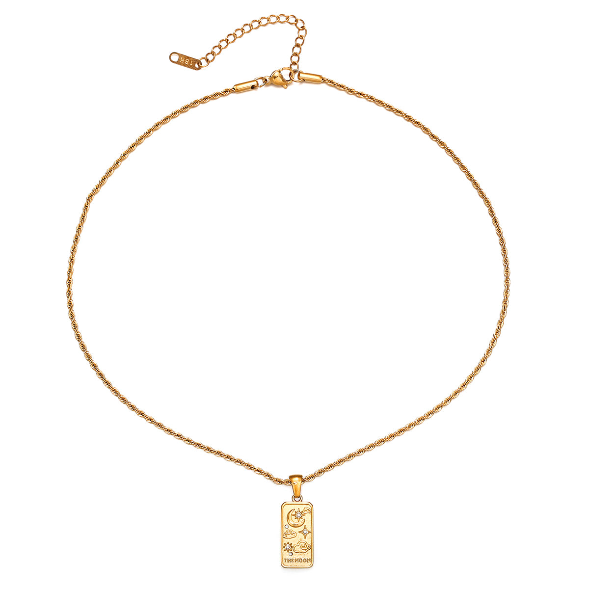 A gold-tone rectangular pendant necklace featuring an embossed floral pattern and sparkling zircon stones, perfect for elegant occasions and vintage-inspired looks. This intricately designed jewelry piece adds a sophisticated touch to any outfit, making it ideal for parties, formal events, or everyday wear.