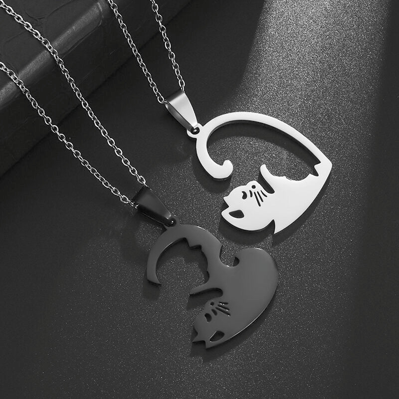 Cat Heart Couple Puzzle Necklace