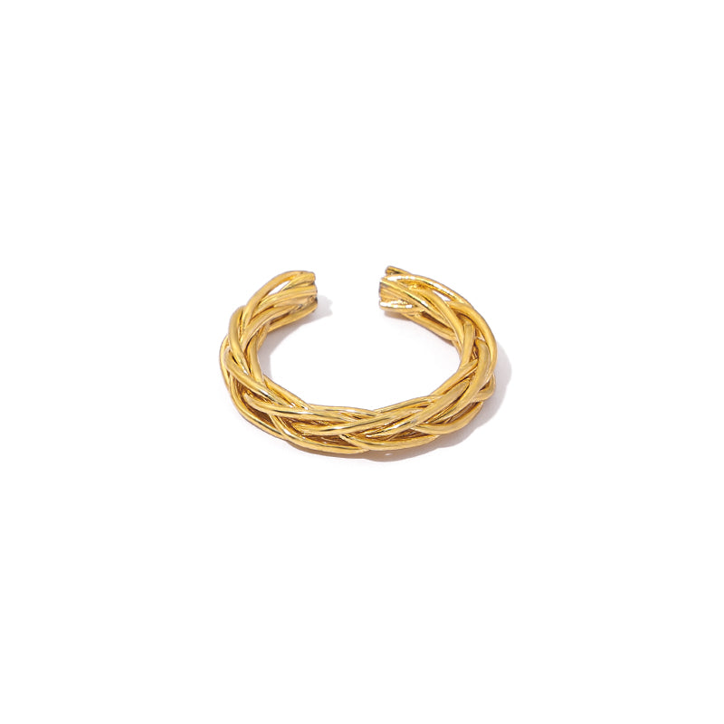 This sleek twisted stacking ring in gold features an open-band design with elegant hollow details, making it a stylish choice for layering or wearing alone. Perfect for daily wear or special occasions, this minimalist vintage-inspired piece adds sophistication to any look.