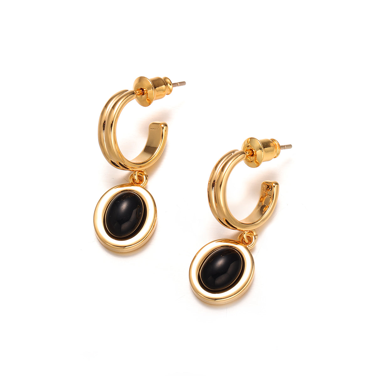 A pair of vintage-style earrings featuring polished agate and tiger eye gemstones, set in a gold-tone finish. These elegant drop earrings add a touch of sophistication and warmth to autumn and winter outfits, making them perfect for formal occasions, dinner parties, or everyday wear.