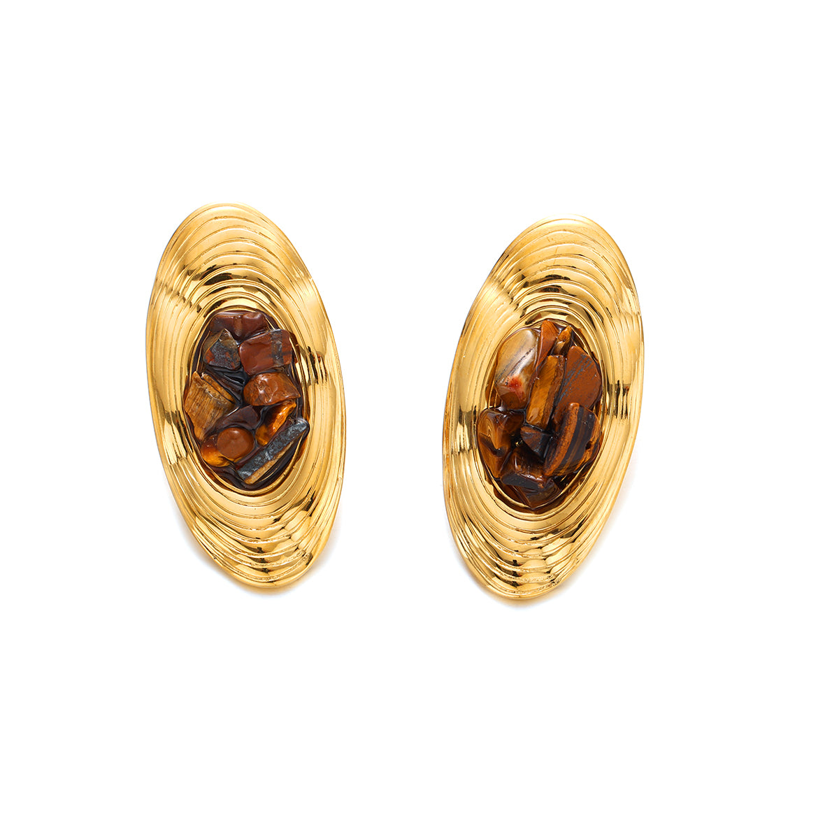 These vintage brown tiger eye earrings from ChicBlingBabe feature a deep, warm hue and a sleek, minimalist design. Perfect for fall and winter fashion, these lightweight yet elegant earrings complement both casual and formal outfits, adding a touch of retro luxury to any look.