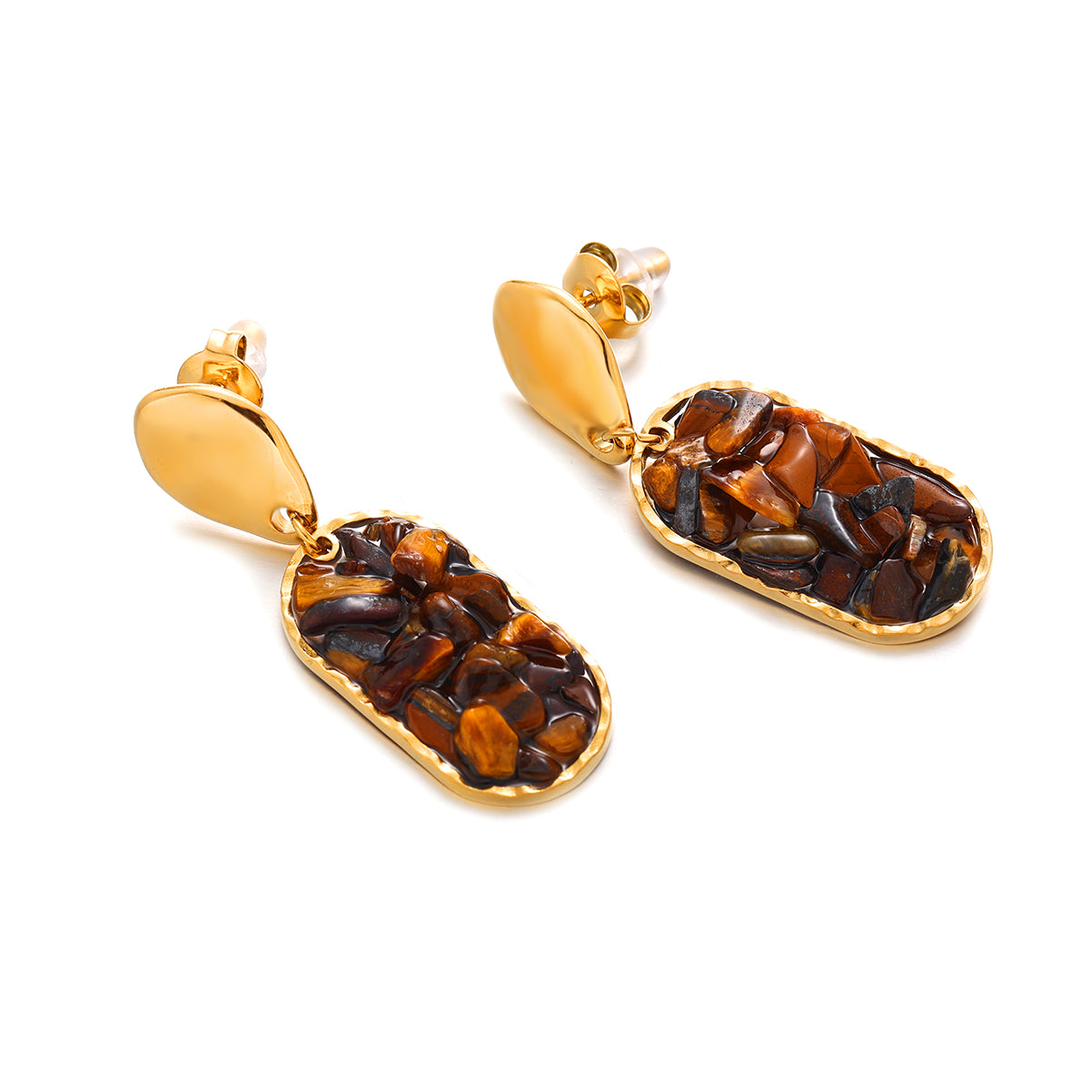 These vintage brown tiger eye earrings from ChicBlingBabe feature a deep, warm hue and a sleek, minimalist design. Perfect for fall and winter fashion, these lightweight yet elegant earrings complement both casual and formal outfits, adding a touch of retro luxury to any look.