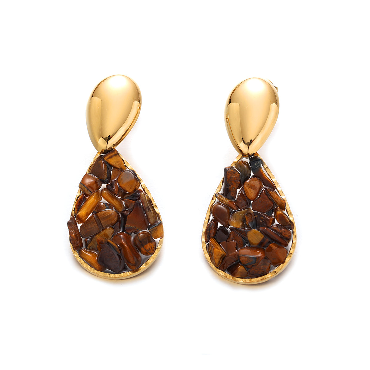 These vintage brown tiger eye earrings from ChicBlingBabe feature a deep, warm hue and a sleek, minimalist design. Perfect for fall and winter fashion, these lightweight yet elegant earrings complement both casual and formal outfits, adding a touch of retro luxury to any look.