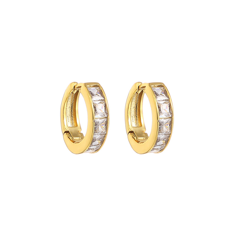 The ChicBlingBabe zircon-embellished metal hoop earrings showcase a sleek and polished retro design with shimmering zircon stones, making them perfect for both casual and elegant wear. Their minimalist aesthetic and snug huggie fit offer a timeless yet modern touch to any outfit, ideal for everyday fashion or special occasions.