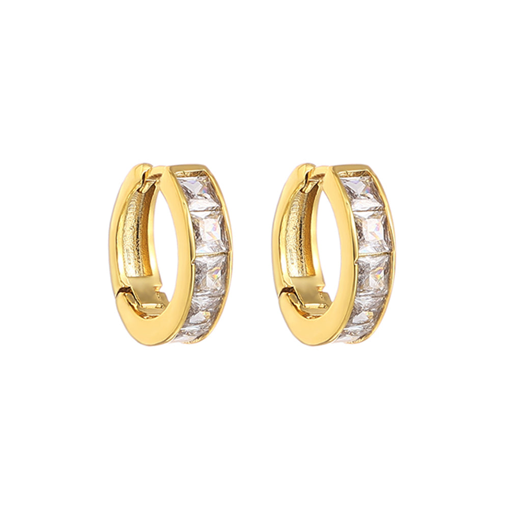 The ChicBlingBabe zircon-embellished metal hoop earrings showcase a sleek and polished retro design with shimmering zircon stones, making them perfect for both casual and elegant wear. Their minimalist aesthetic and snug huggie fit offer a timeless yet modern touch to any outfit, ideal for everyday fashion or special occasions.