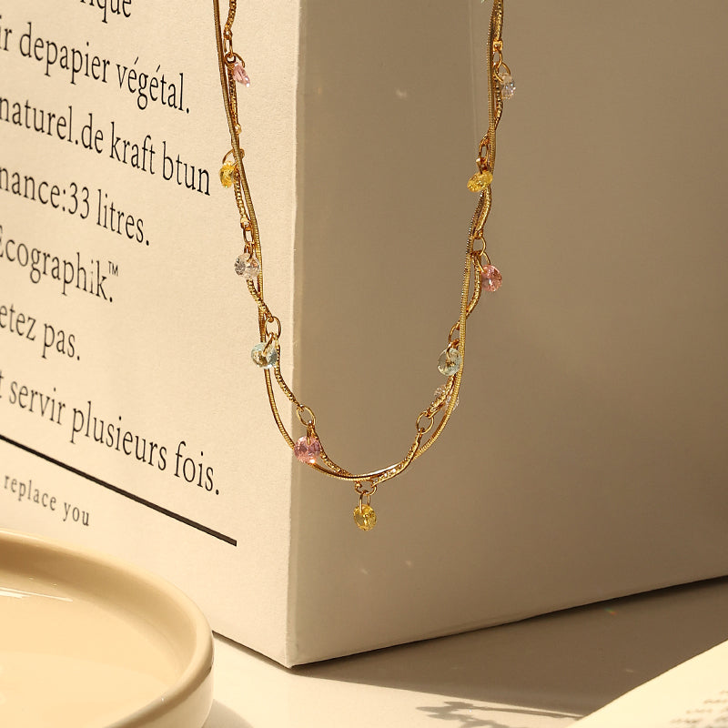 Colorful Zircon Spiral Necklace