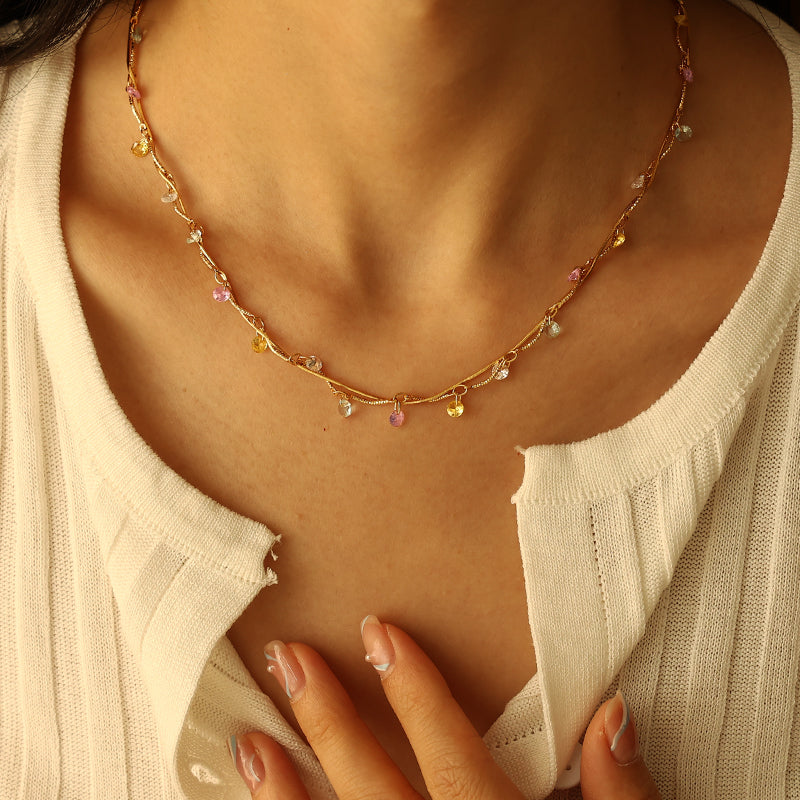 Colorful Zircon Spiral Necklace