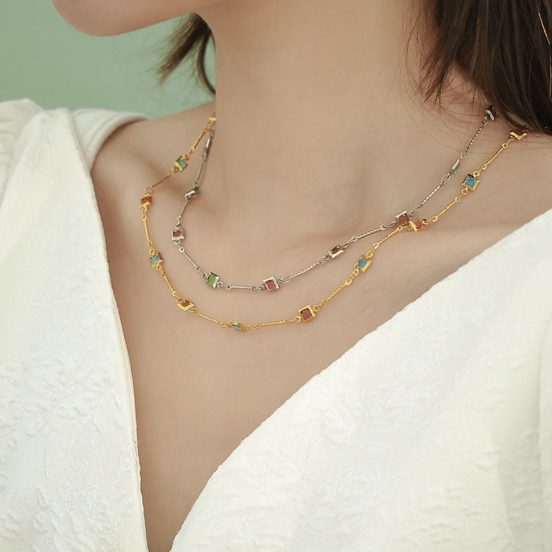 Rainbow Glass Bead Necklace