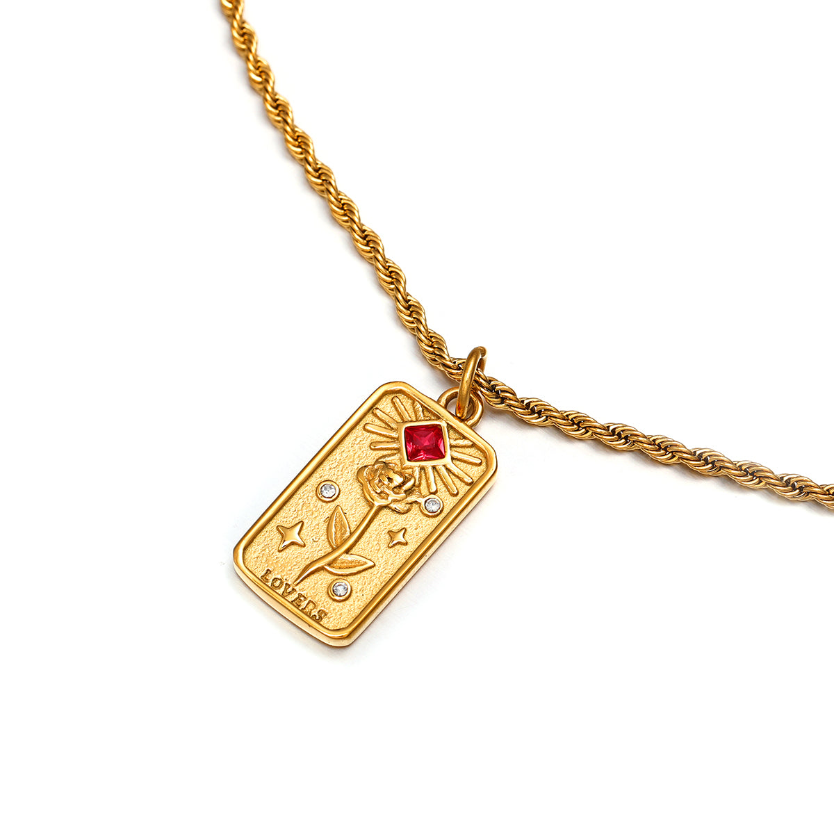 Rectangular Embossed Pattern Necklace