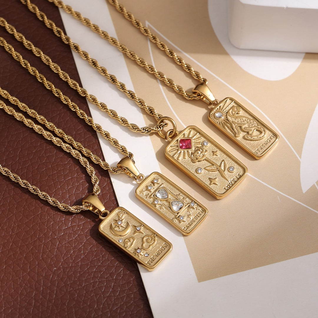 Rectangular Embossed Pattern Necklace