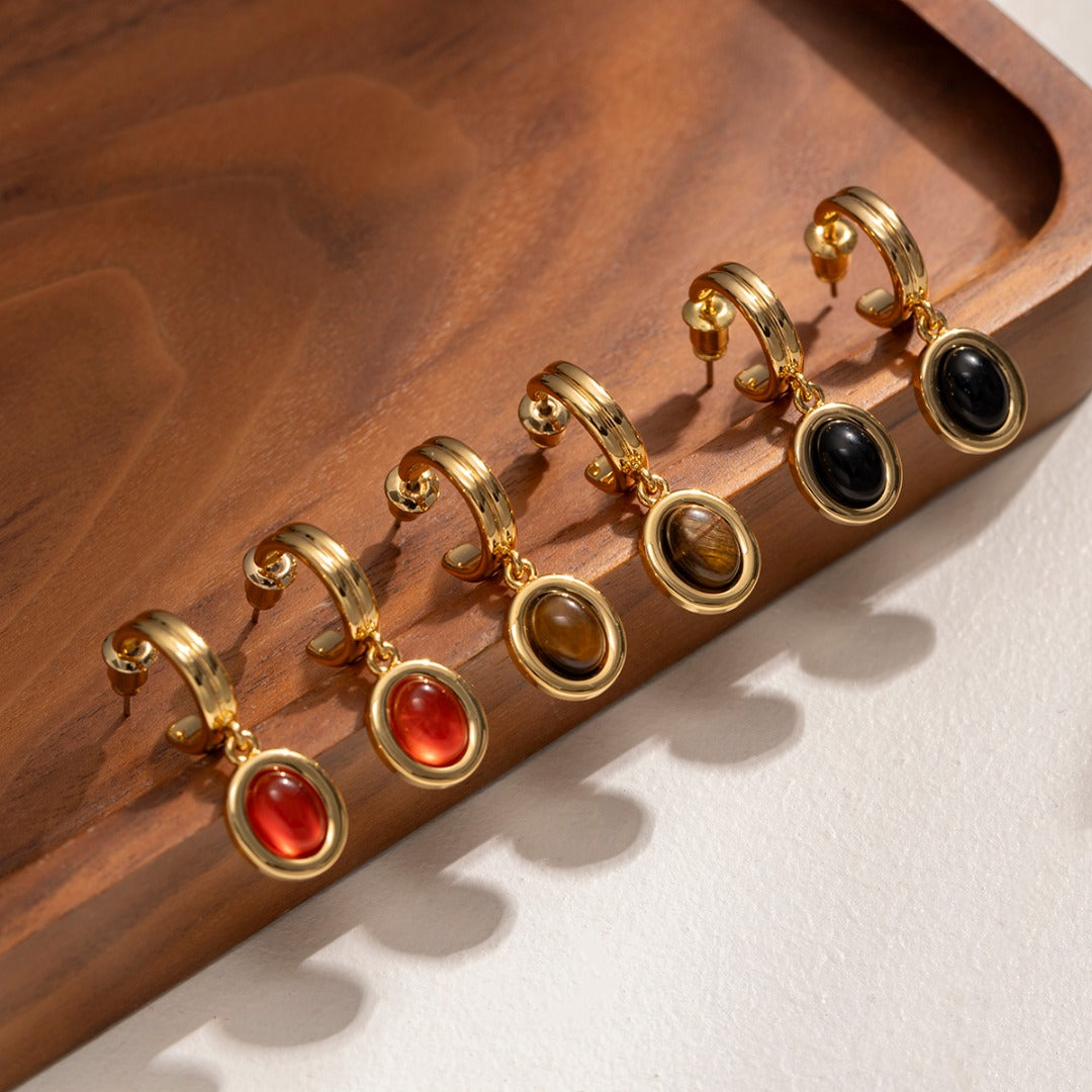 Vintage Agate & Tiger Eye Earrings