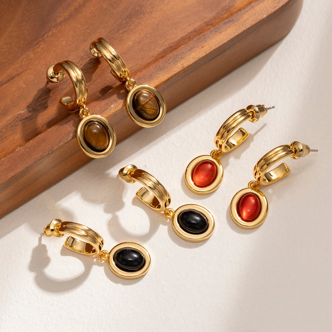 Vintage Agate & Tiger Eye Earrings