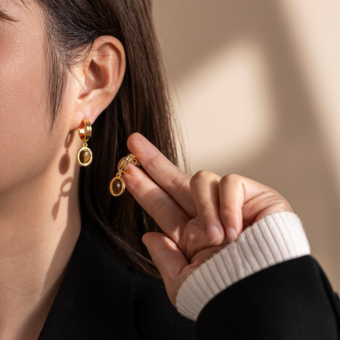 Vintage Agate & Tiger Eye Earrings