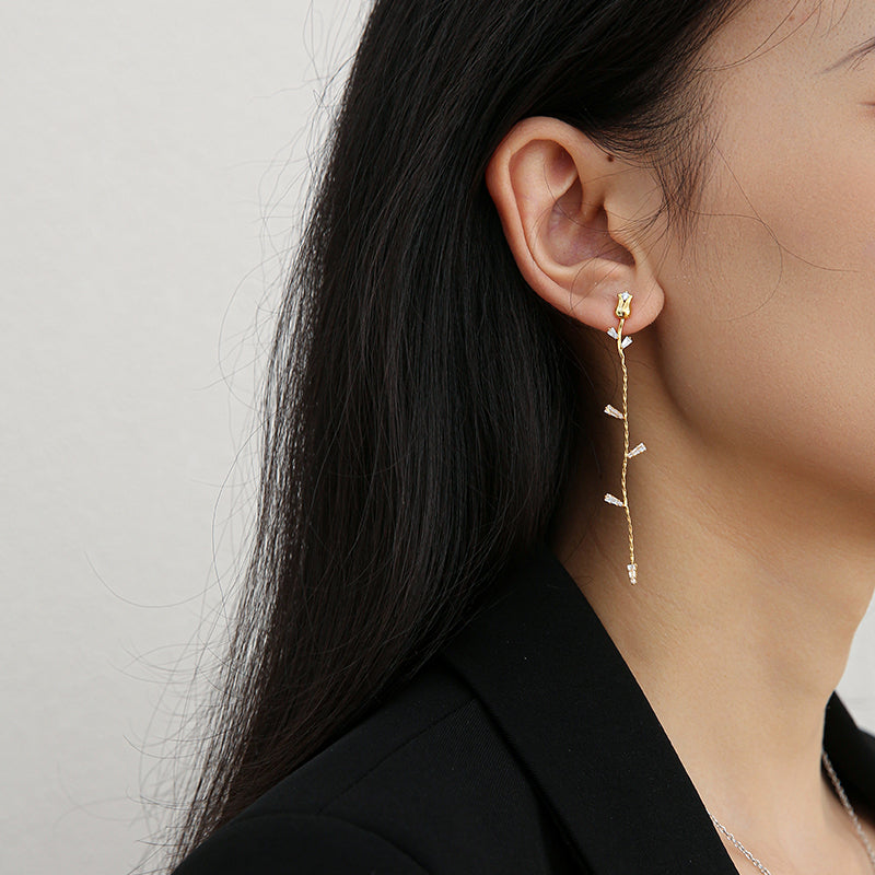 Elegant Rose Tassel Drop Earrings