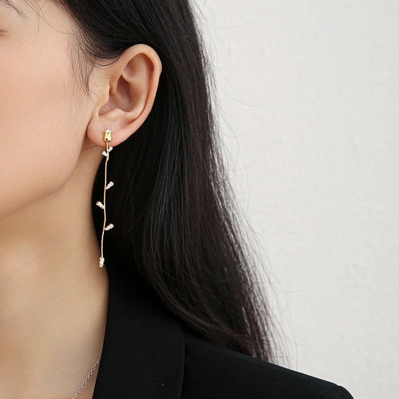 Elegant Rose Tassel Drop Earrings