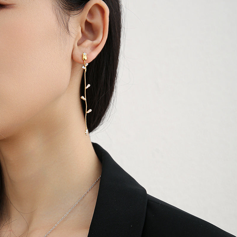 Elegant Rose Tassel Drop Earrings