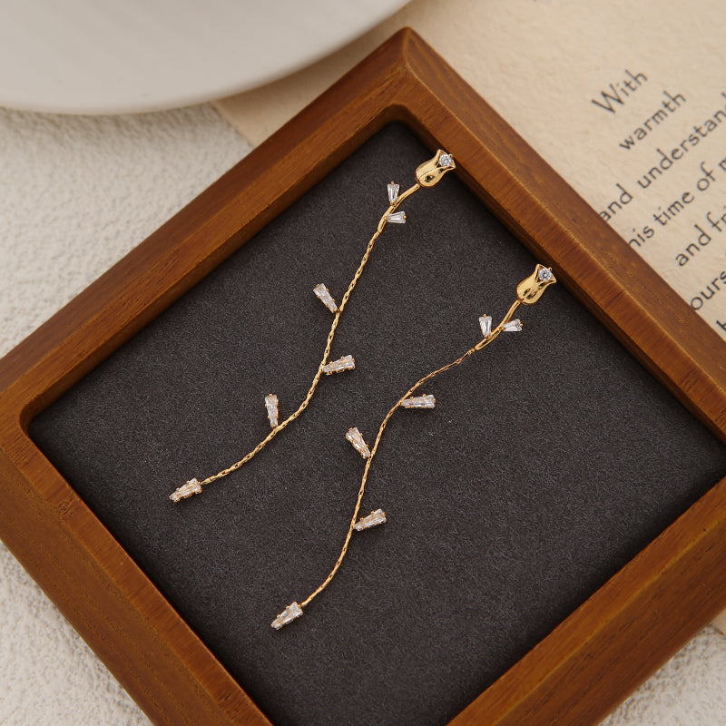 Elegant Rose Tassel Drop Earrings