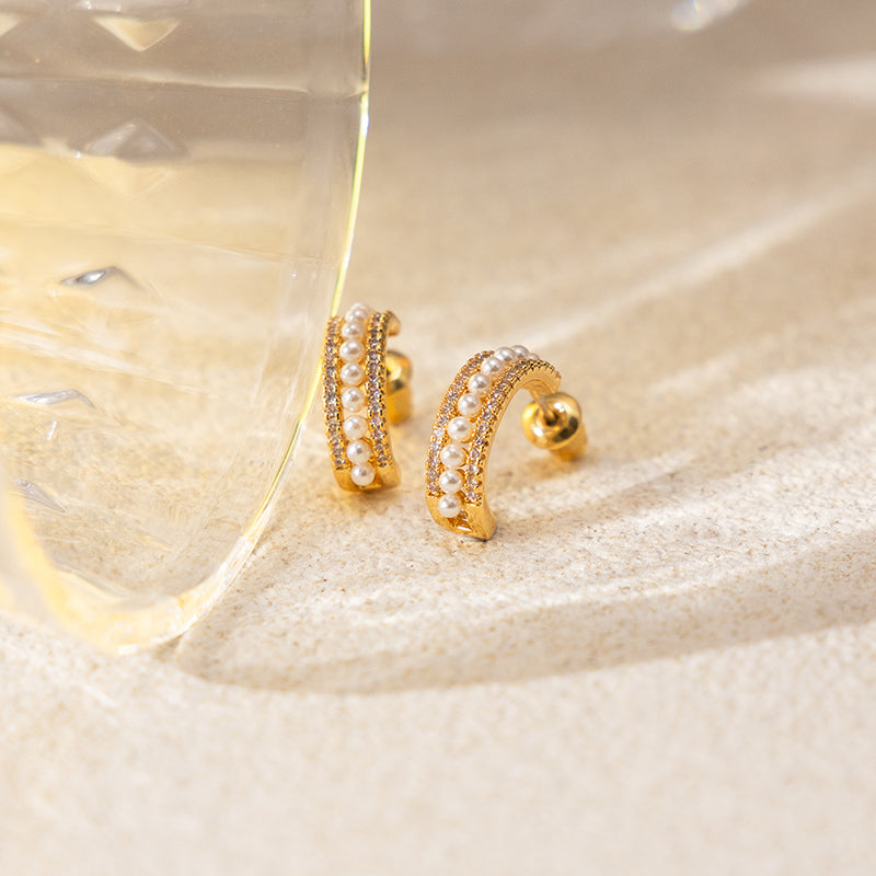 Shiny Pearl Zircon Earrings