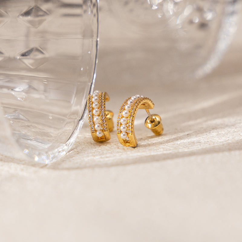 Shiny Pearl Zircon Earrings