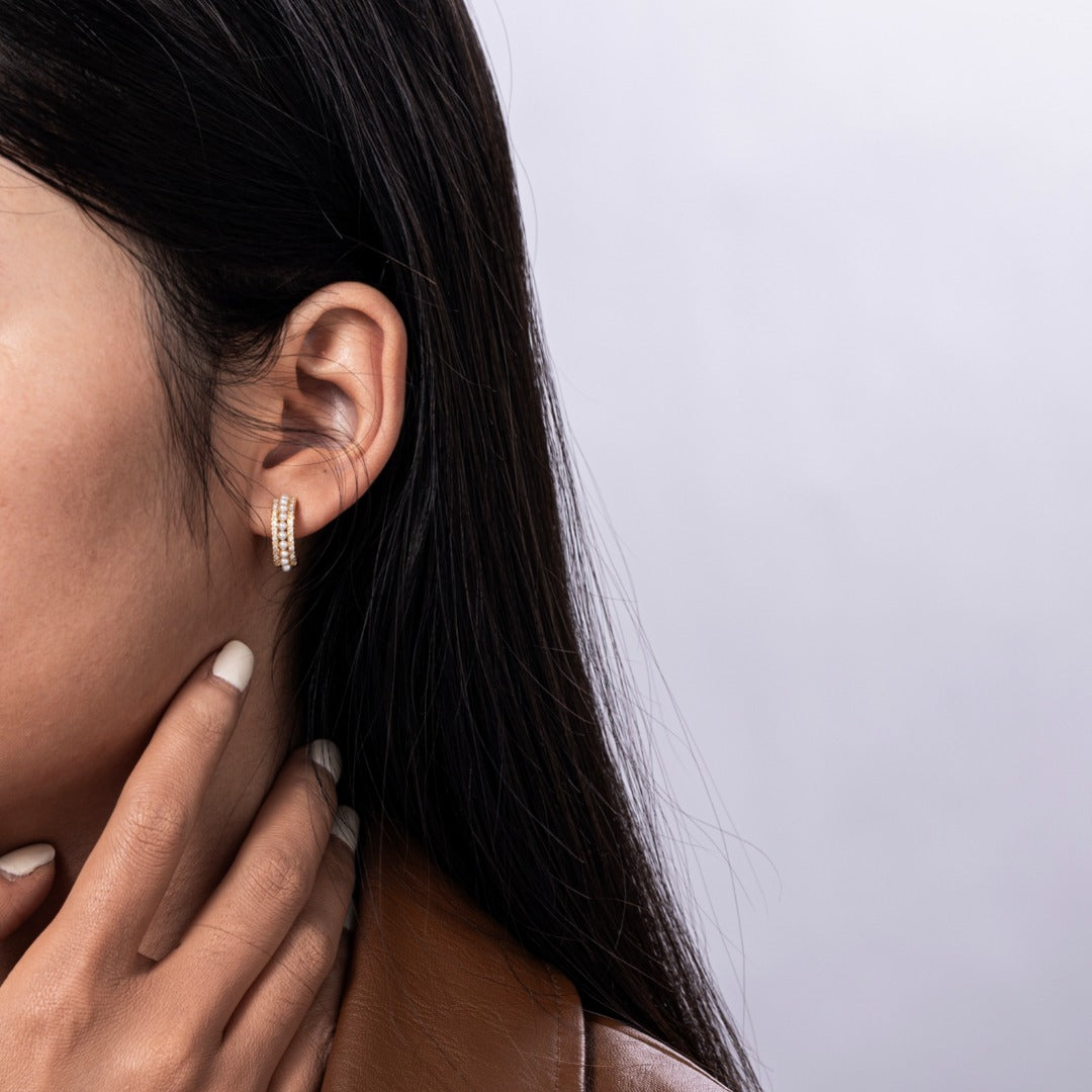 Shiny Pearl Zircon Earrings