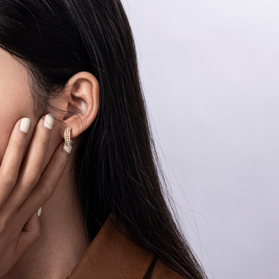 Shiny Pearl Zircon Earrings