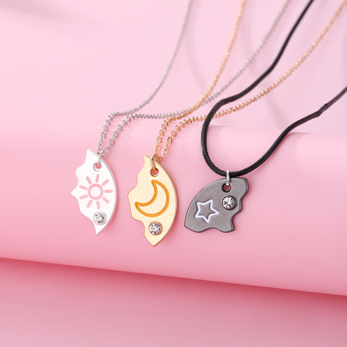 Moon Star Sun Trio Pendant Necklace