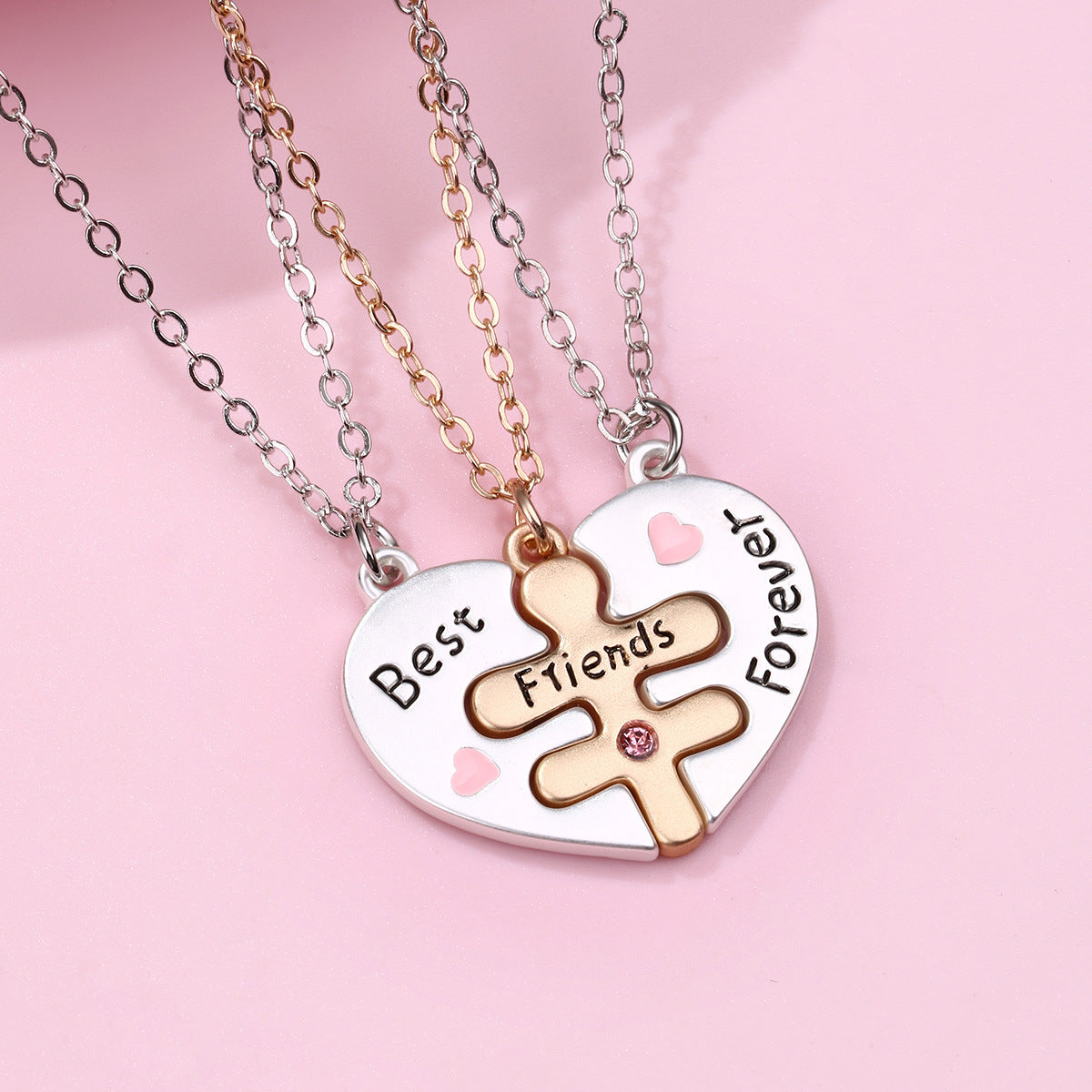 Triple Heart Puzzle Pendant Necklace