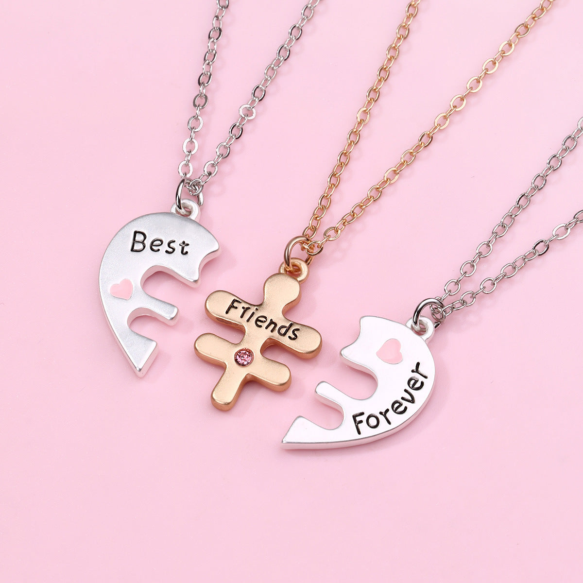 Triple Heart Puzzle Pendant Necklace