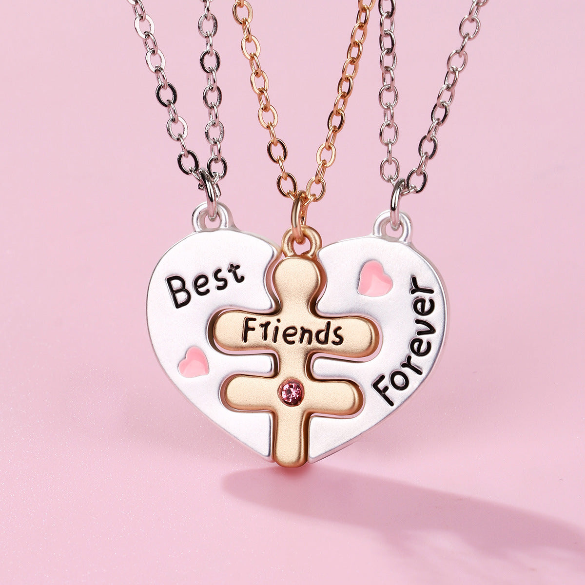 Triple Heart Puzzle Pendant Necklace