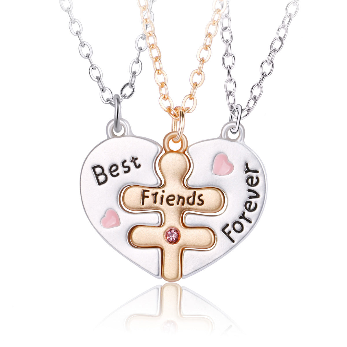 Triple Heart Puzzle Pendant Necklace