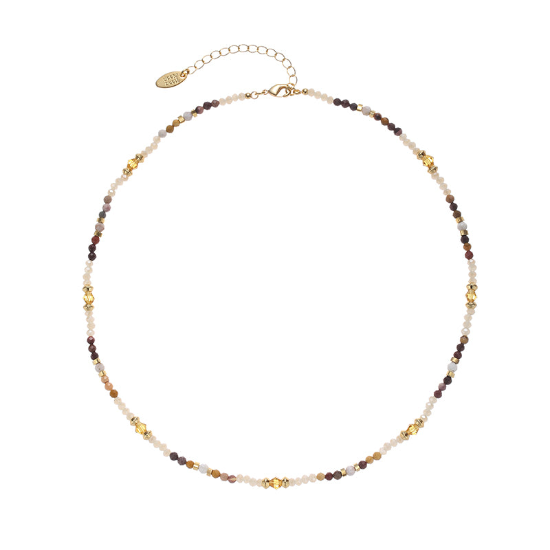 This image features a ChicBlingBabe colorful beaded gemstone necklace with vibrant red agate accents, perfect for layering with other jewelry or wearing alone to add a playful and stylish touch to casual outfits or summer vacations.