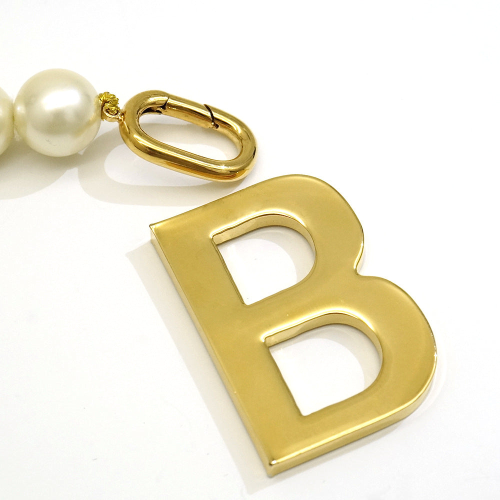 Vintage pearl metal letter necklace