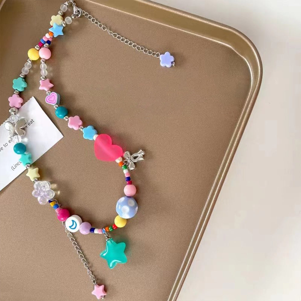 Colorful flowers love beads necklace