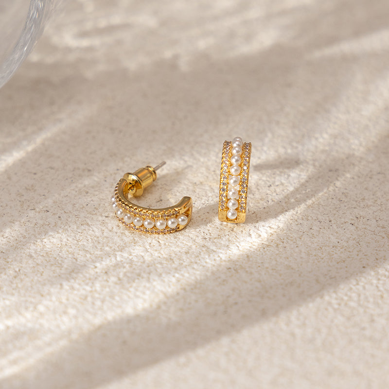 Shiny Pearl Zircon Earrings