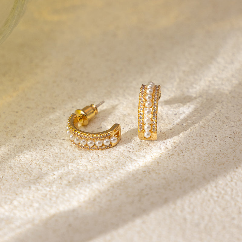 Shiny Pearl Zircon Earrings